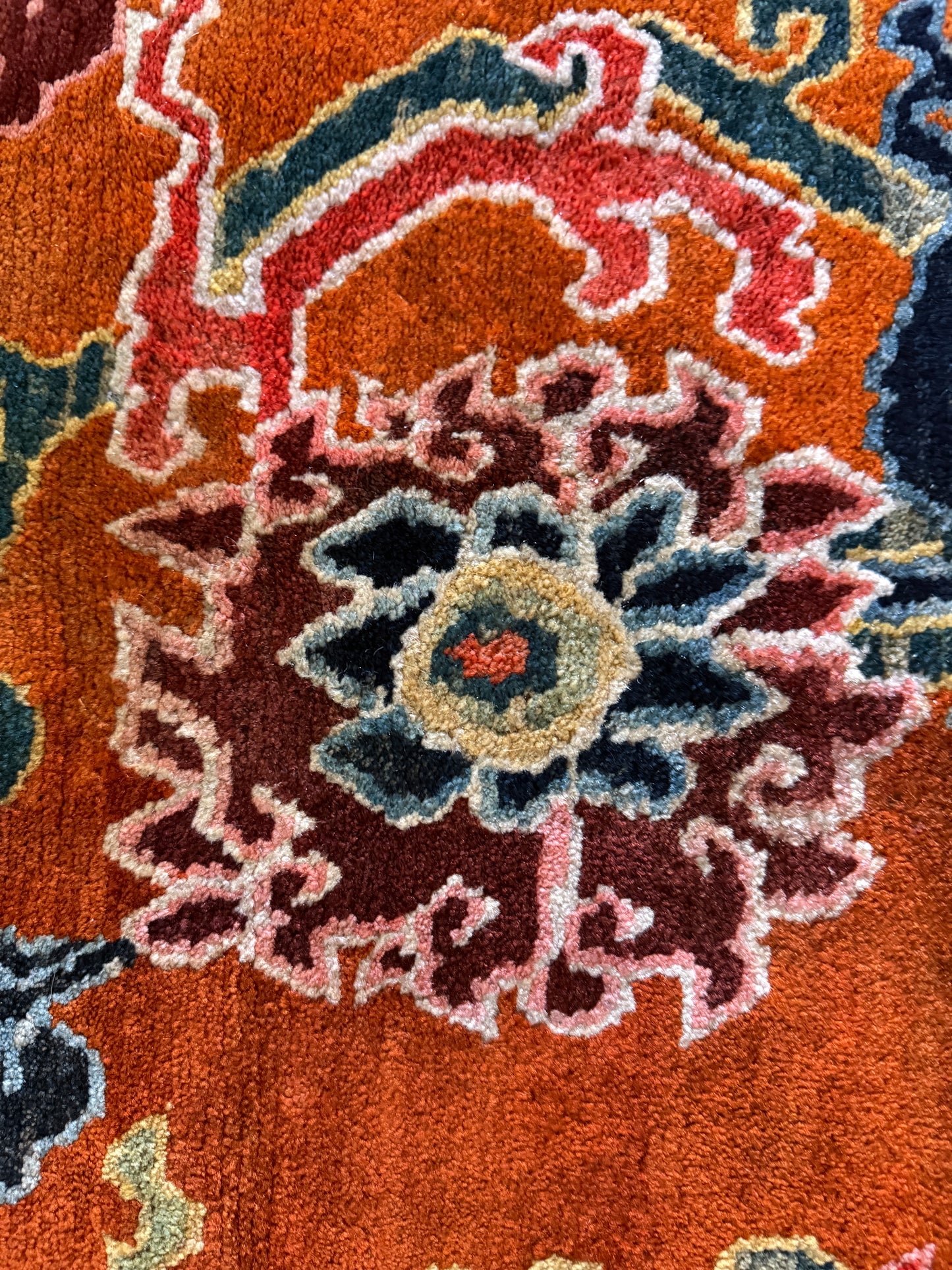 An early 20th C., antique Tibetan floral  cushion rug