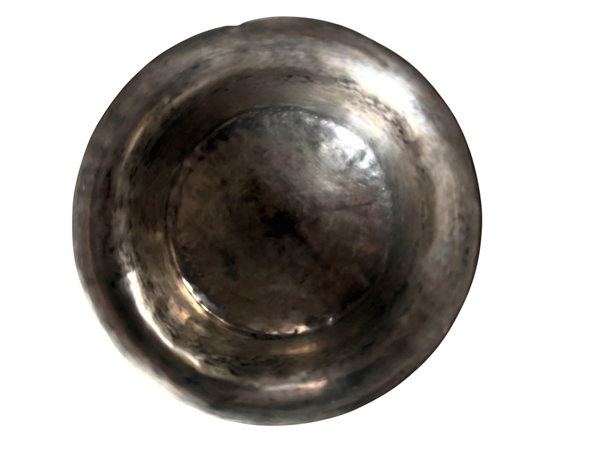Antique Tibetan Burlwood Silver Mounted Offering Bowl Himalayan Pedestal Cup