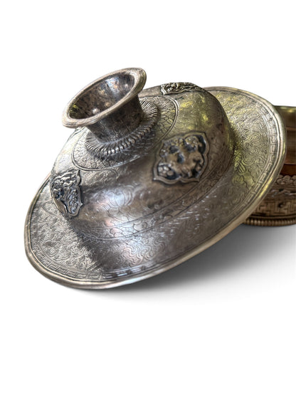 Antique Tibetan Silver Ritual Cup Lid Repousse Buddhist Cover 115g Himalayan (LID ONLY, CUP SOLD SEPARATELY)