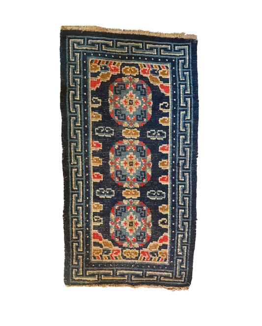 Antique 19th Century navy blue Tibetan woolen rug