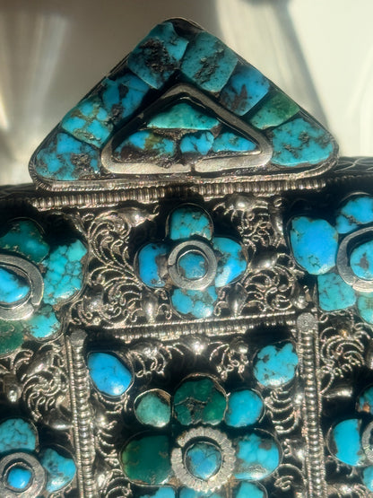 Antique Tibetan silver and turquoise ghau