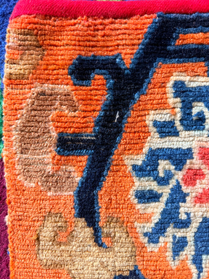 Antique Tibetan lotus meditation rug