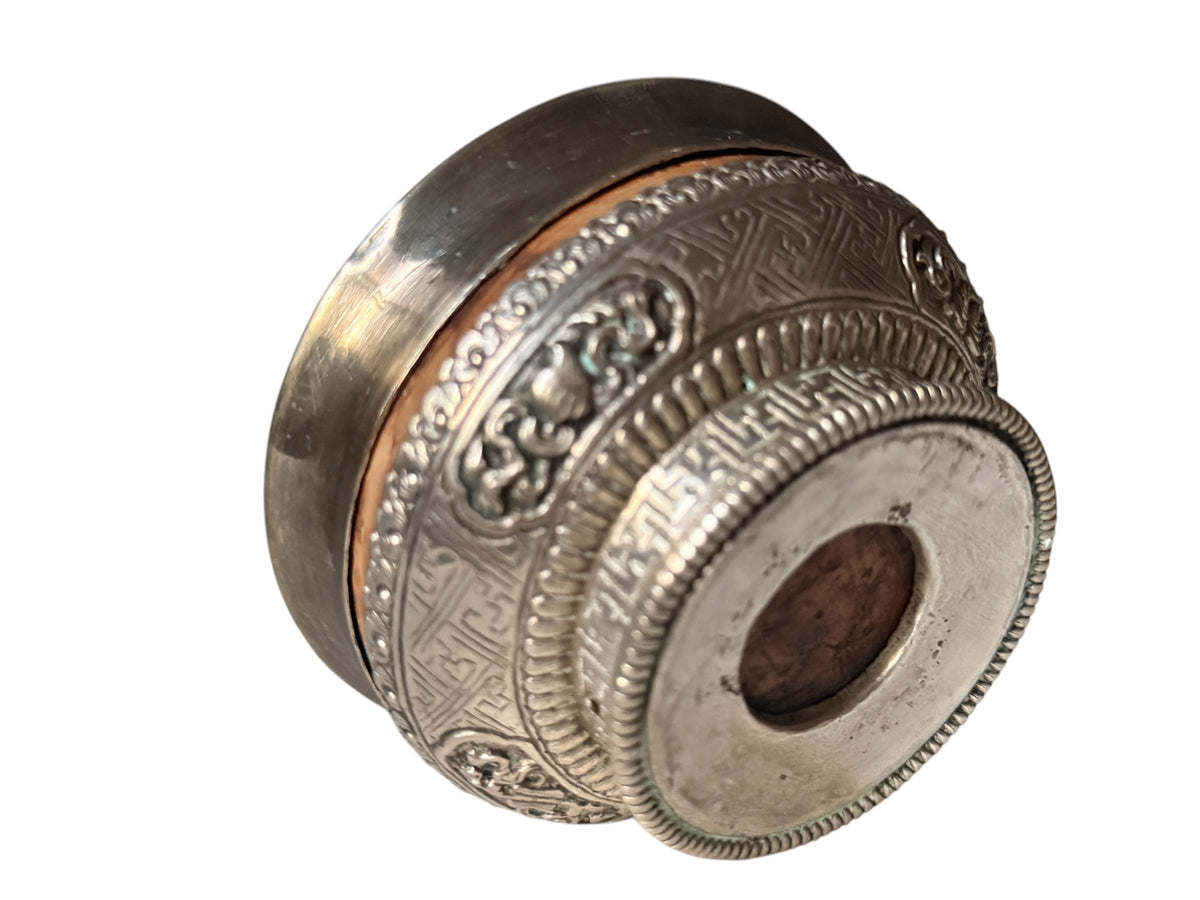 Antique Tibetan Burlwood Silver Mounted Offering Bowl Himalayan Cup