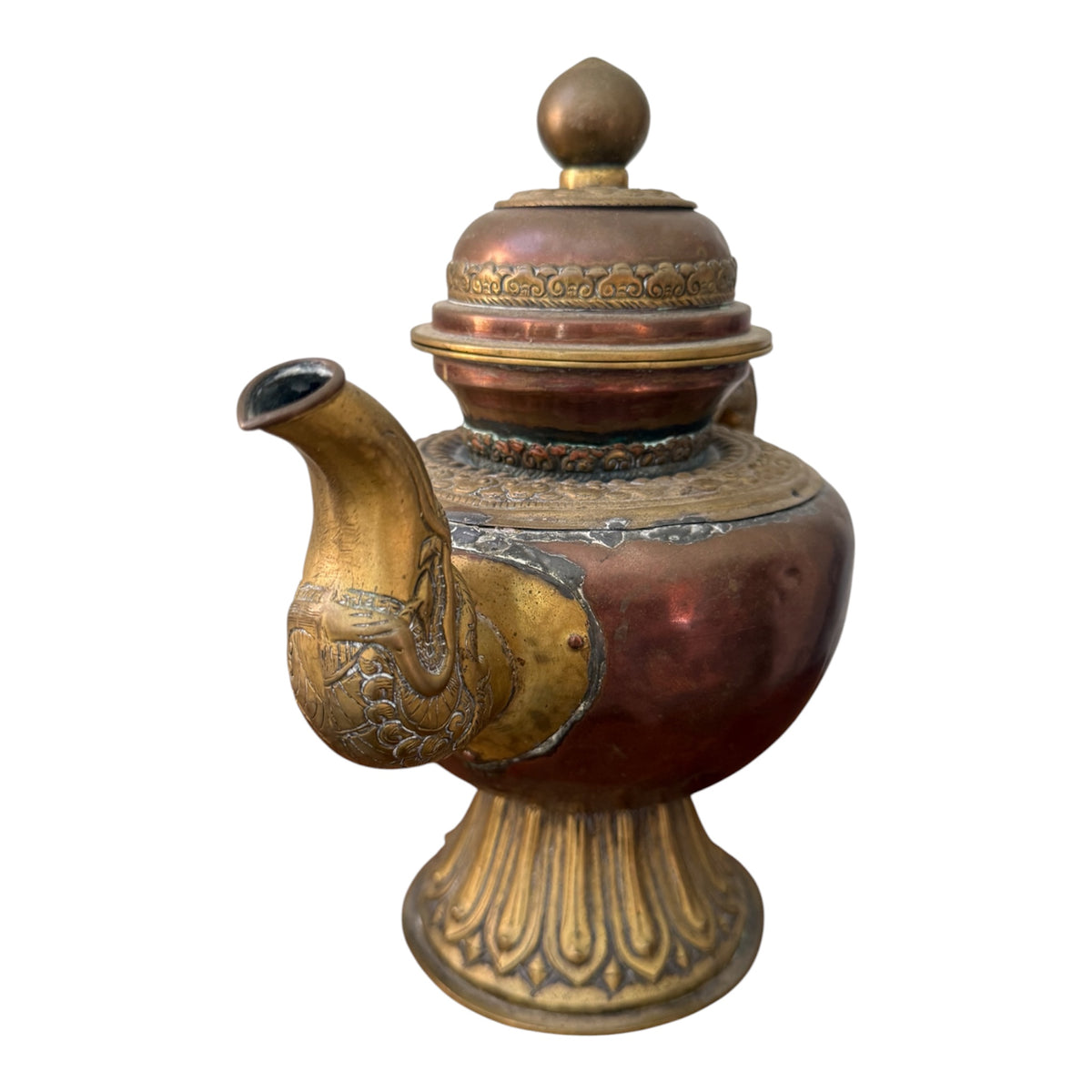 Antique Tibetan Copper Brass Dragon Handle Teapot Ritual Ewer Himalayan