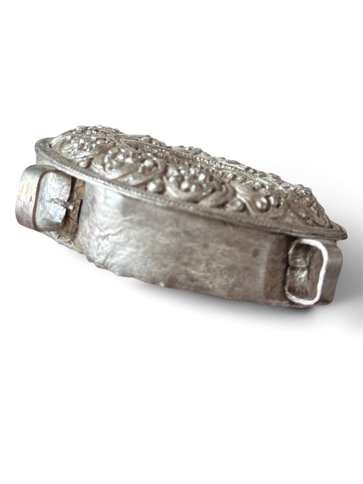 Antique Tibetan Silver Ghau (Portable Shrine) with Intricate Repoussé Decoration