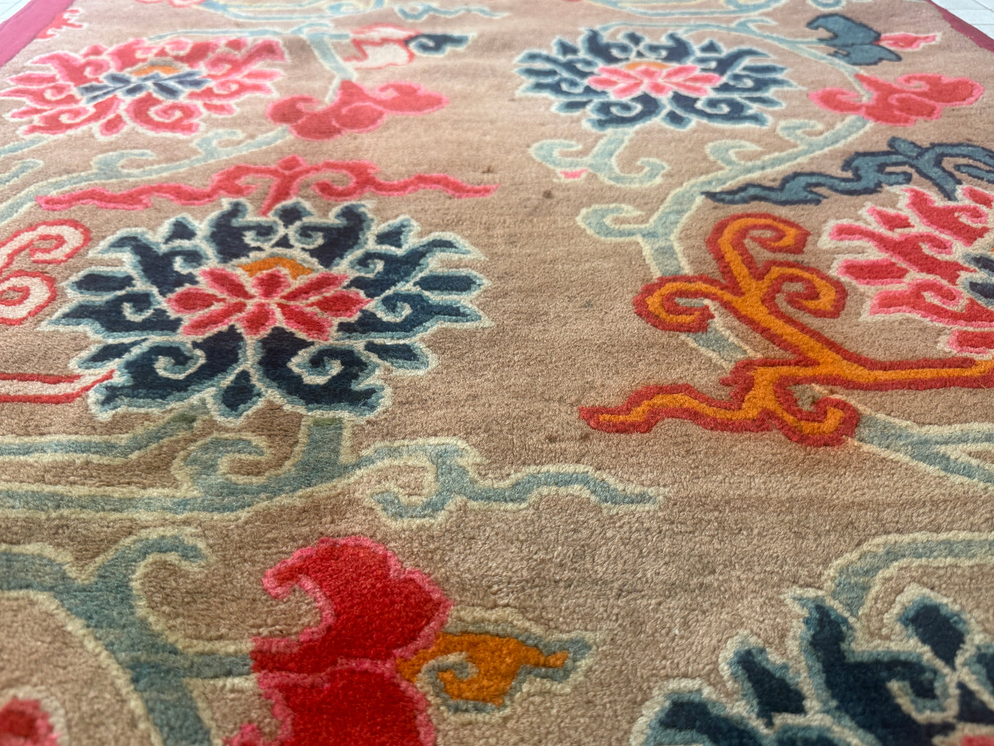 An early to mid 20th C., antique Tibetan floral  cushion rug