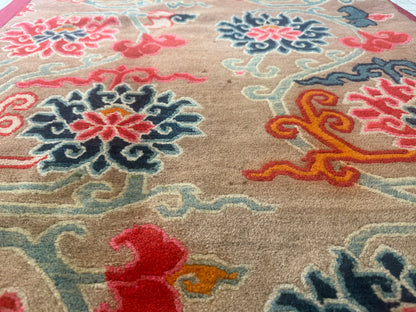An early to mid 20th C., antique Tibetan floral  cushion rug