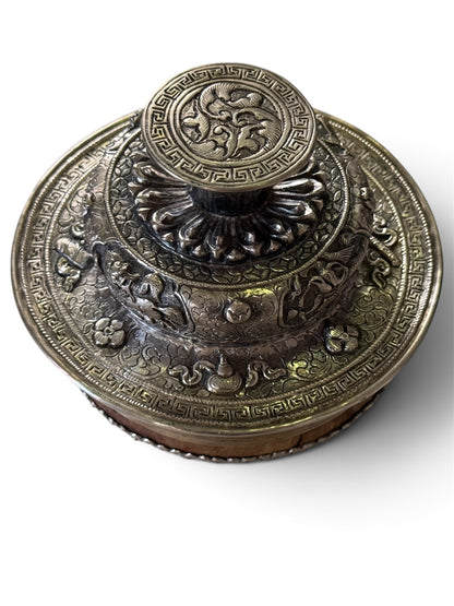 Antique Tibetan Silver Ritual Cup Lid | Dragon & Phoenix Motif | Himalayan Buddhist Art (LID ONLY, CUP NOT INCLUDED)