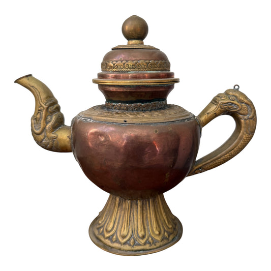 Antique Tibetan Copper Brass Dragon Handle Teapot Ritual Ewer Himalayan
