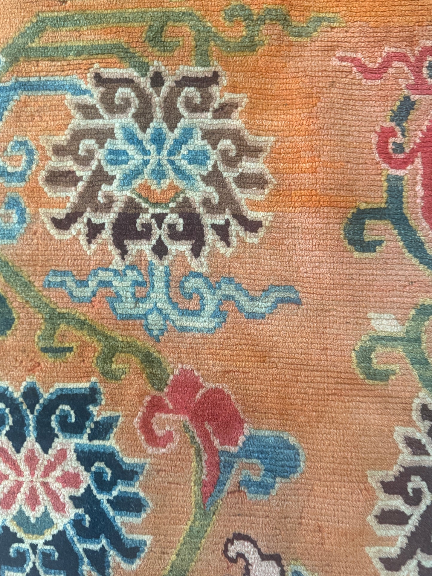 An early 20th C., antique Tibetan floral  cushion rug