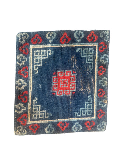 Antique Tibetan Indigo seat rug