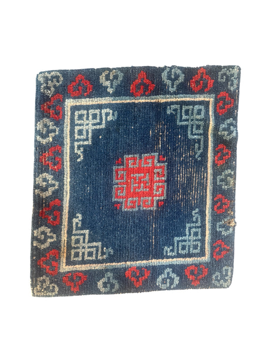 Antique Tibetan Indigo seat rug