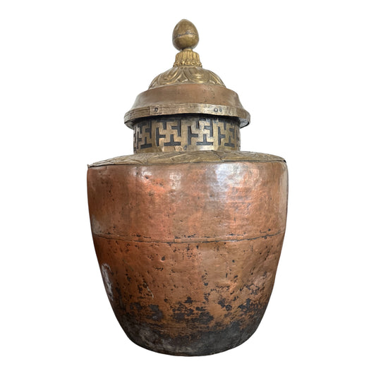 Large Antique Tibetan Copper Brass Water Storage Vessel Ritual Jar 42"
