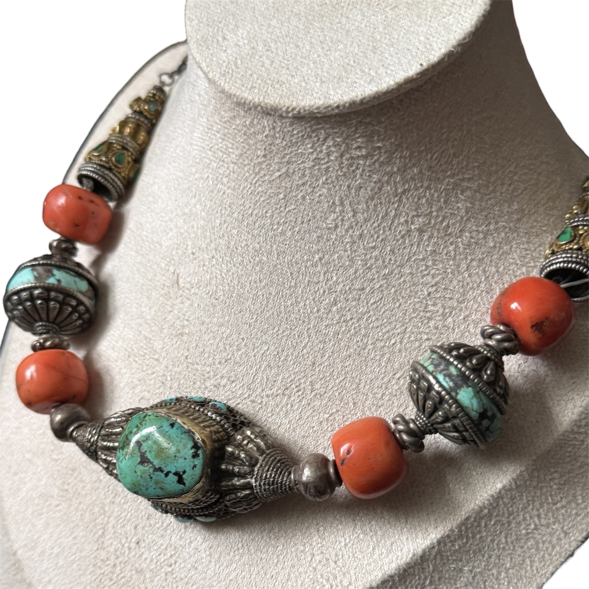 Antique Tibetan Necklace with Turquoise Hair Bead Pendant