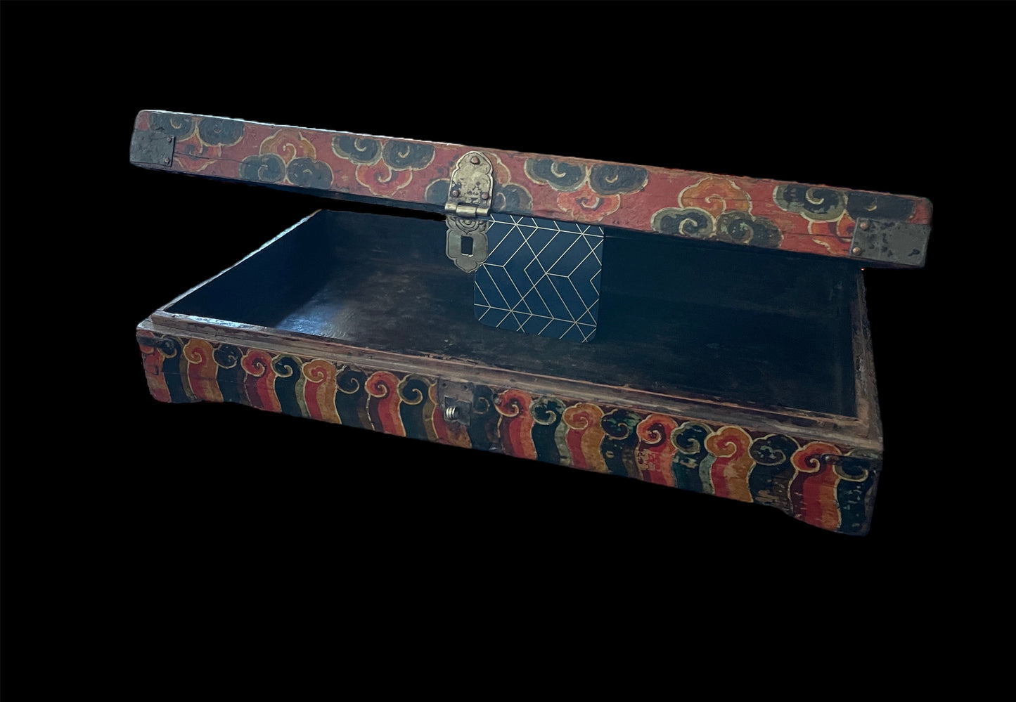 An antique rectangular flat Tibetan wood box