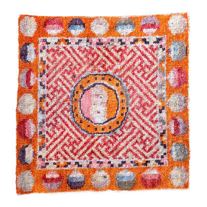 Antique meditation seat rug with unique circular motifs