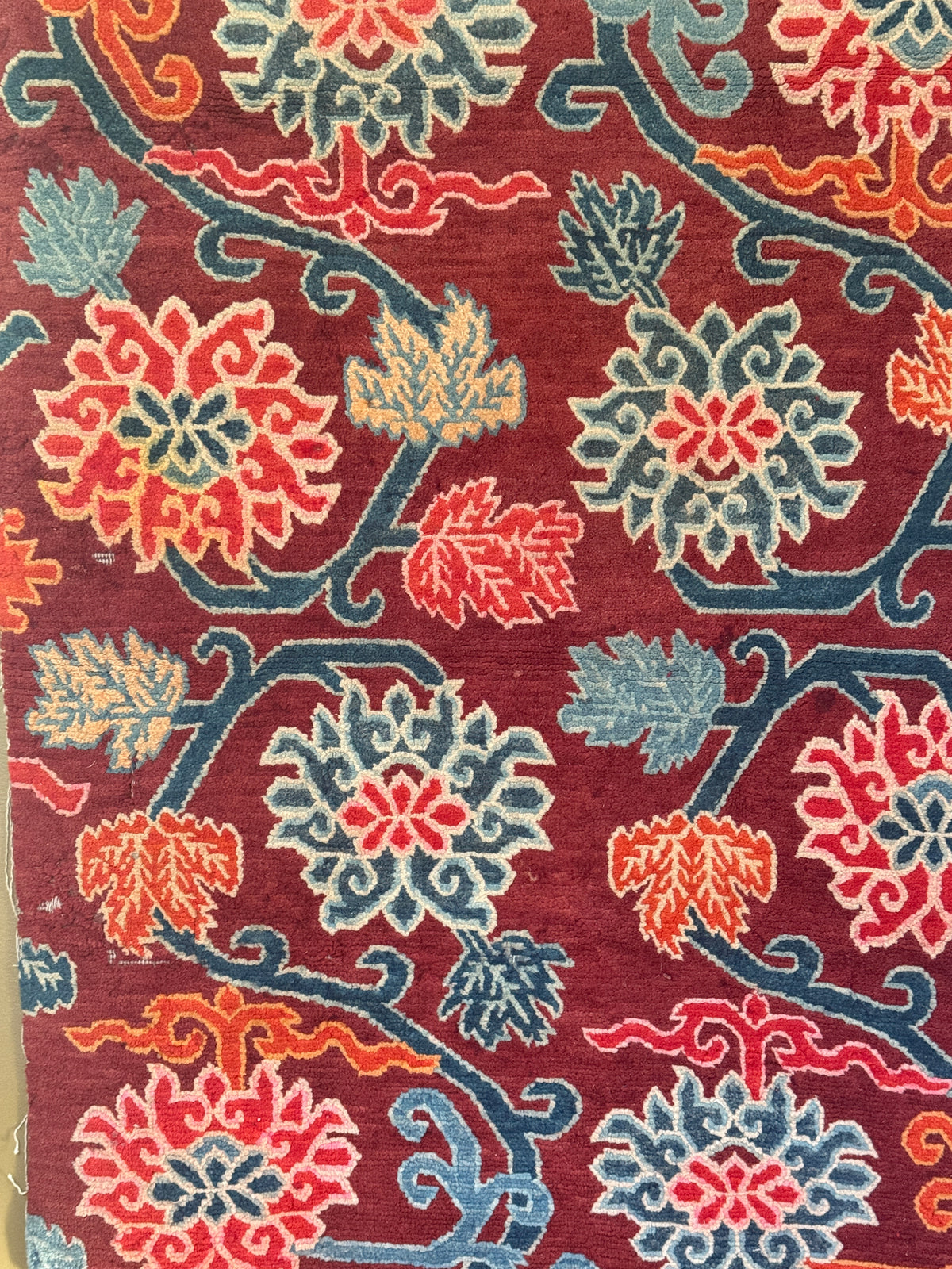 An early to mid 20th C., antique Tibetan floral  cushion rug (Copy)