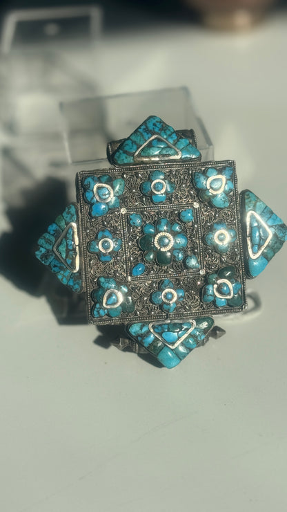 Antique Tibetan silver and turquoise ghau