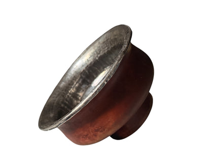 Antique Tibetan Burlwood Silver Mounted Offering Bowl Himalayan Pedestal Cup