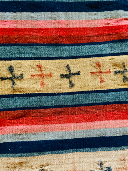 Antique Tibetan Nambu Wool Blanket c1900 Bhutanese Wrap Textile 4'5" x 7'10"
