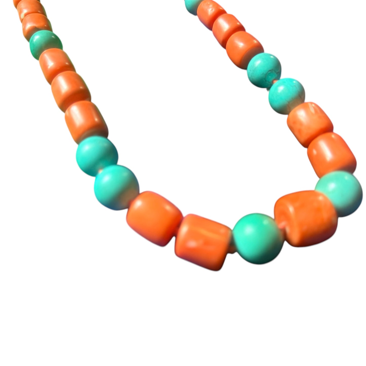 A coral and turquoise bead necklace