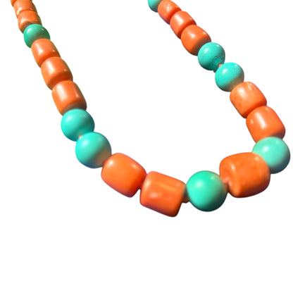 A coral and turquoise bead necklace