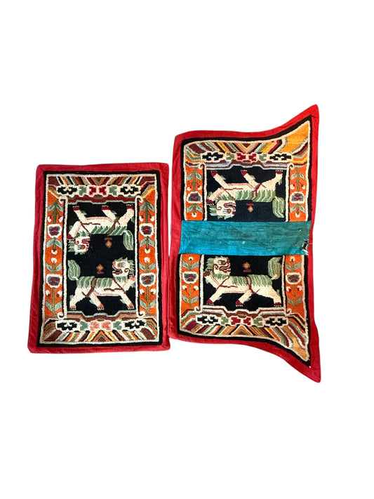Vintage Tibetan saddle rug and rug topper set