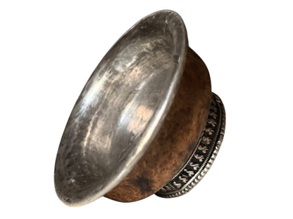 Antique Tibetan Burlwood Silver Mounted Offering Bowl Himalayan Cup