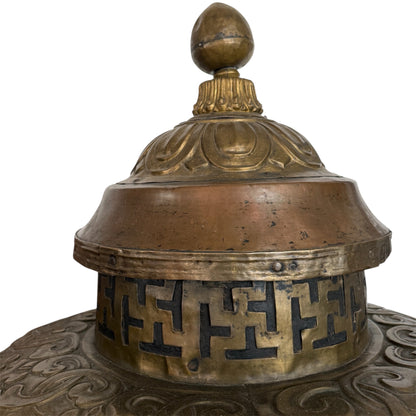 Large Antique Tibetan Copper Brass Water Storage Vessel Ritual Jar 42"