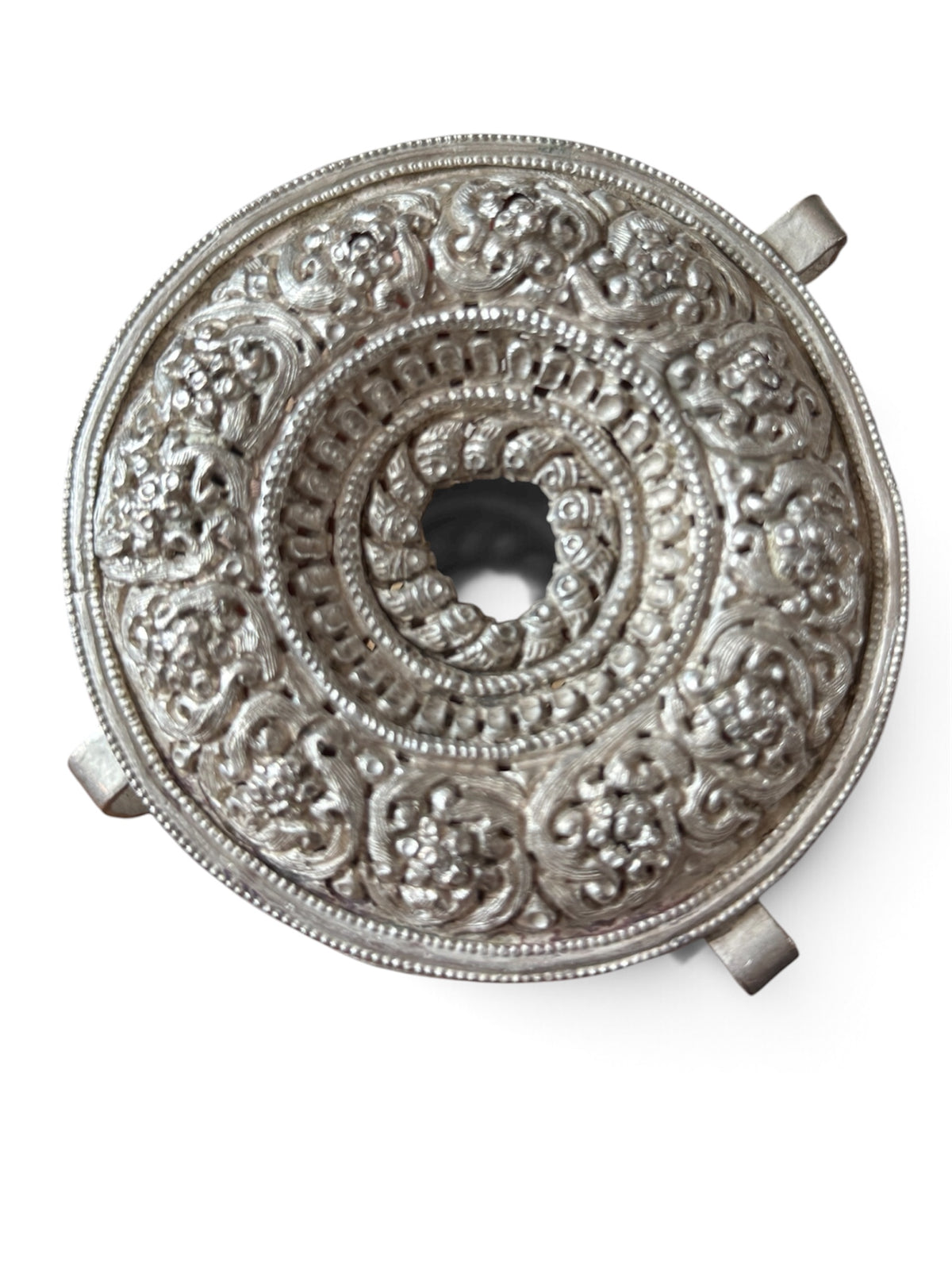 Antique Tibetan Silver Ghau (Portable Shrine) with Intricate Repoussé Decoration