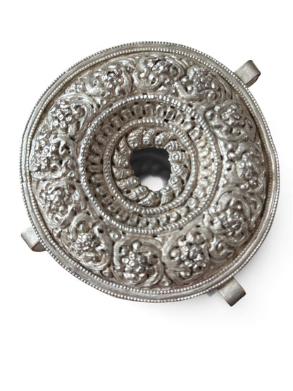 Antique Tibetan Silver Ghau (Portable Shrine) with Intricate Repoussé Decoration