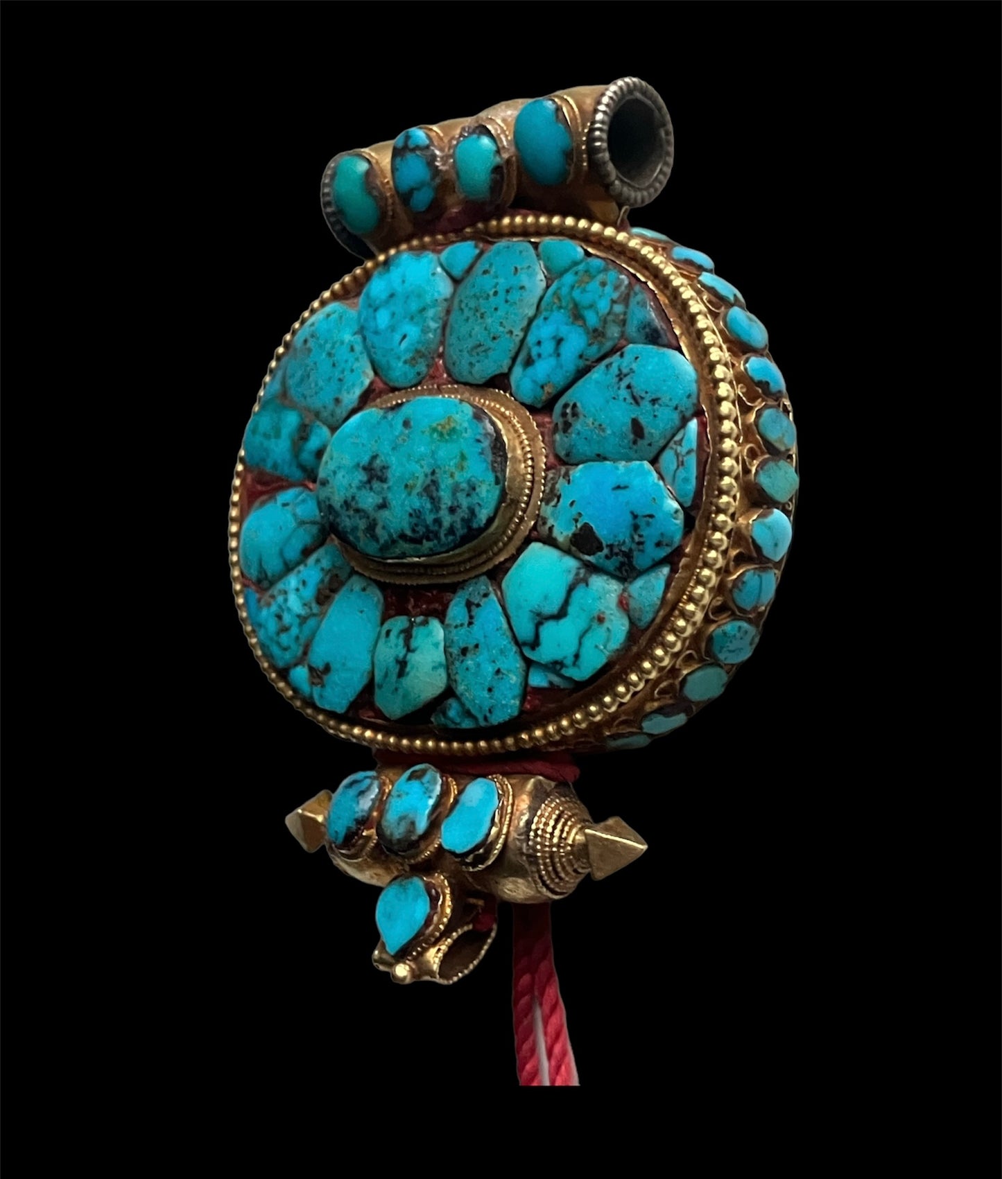 Antique Tibetan turquoise and gold ghau