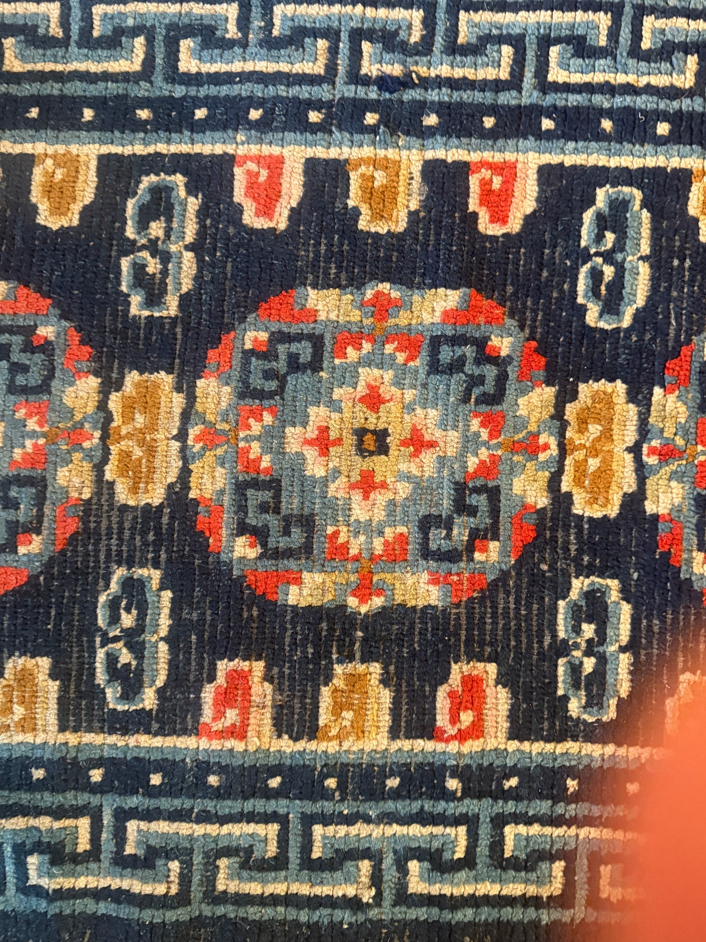 Antique 19th Century navy blue Tibetan woolen rug