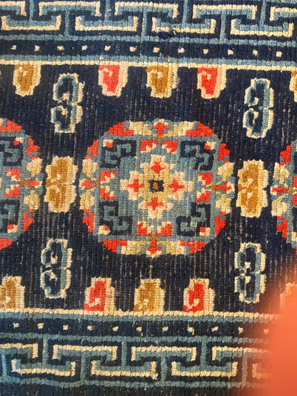 Antique 19th Century navy blue Tibetan woolen rug