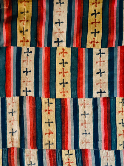 Antique Tibetan Nambu Wool Blanket c1900 Bhutanese Wrap Textile 4'5" x 7'10"