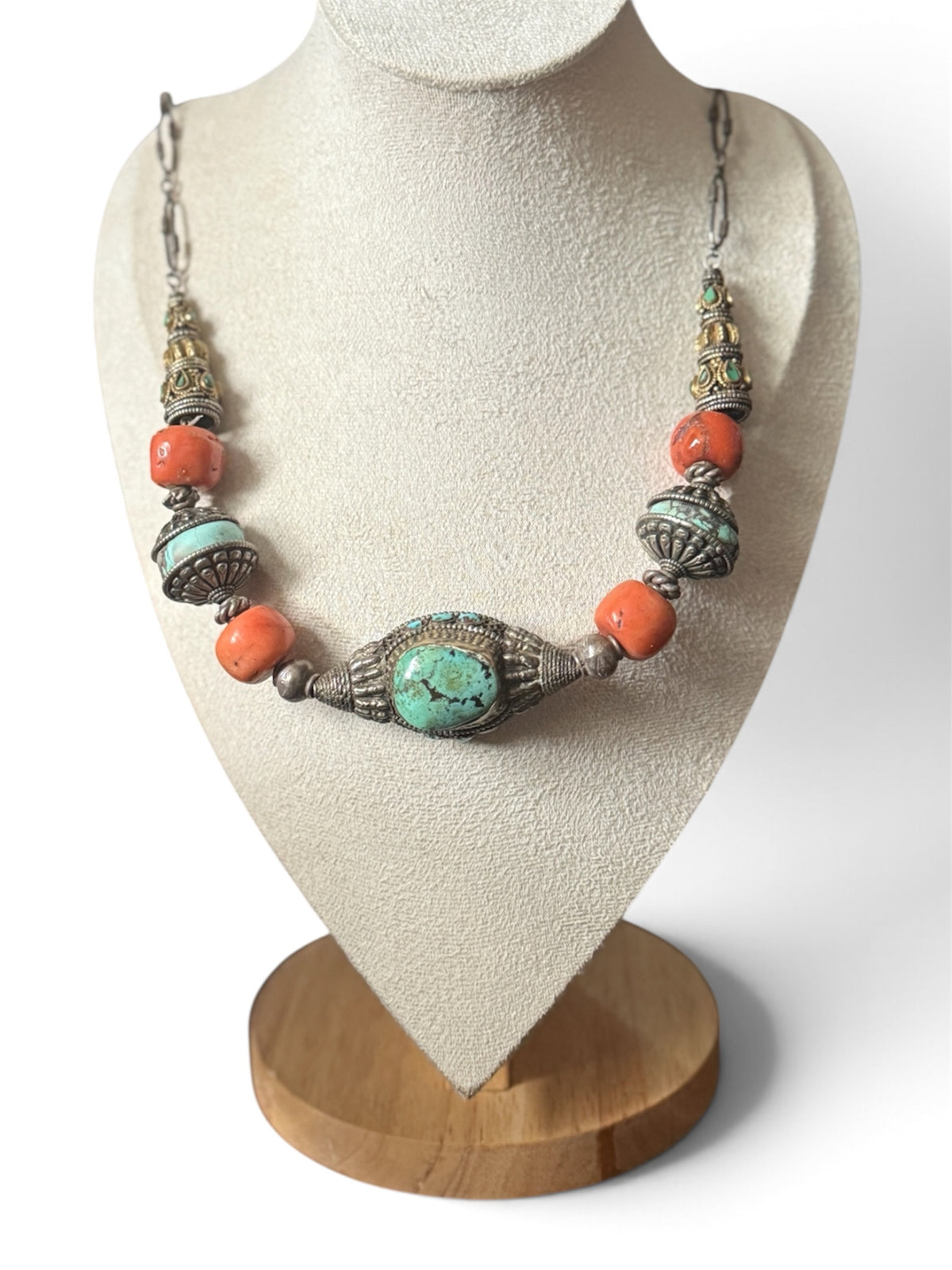 Antique Tibetan Necklace with Turquoise Hair Bead Pendant