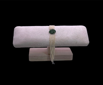 an antique seed pearl and jade plaque bracelet