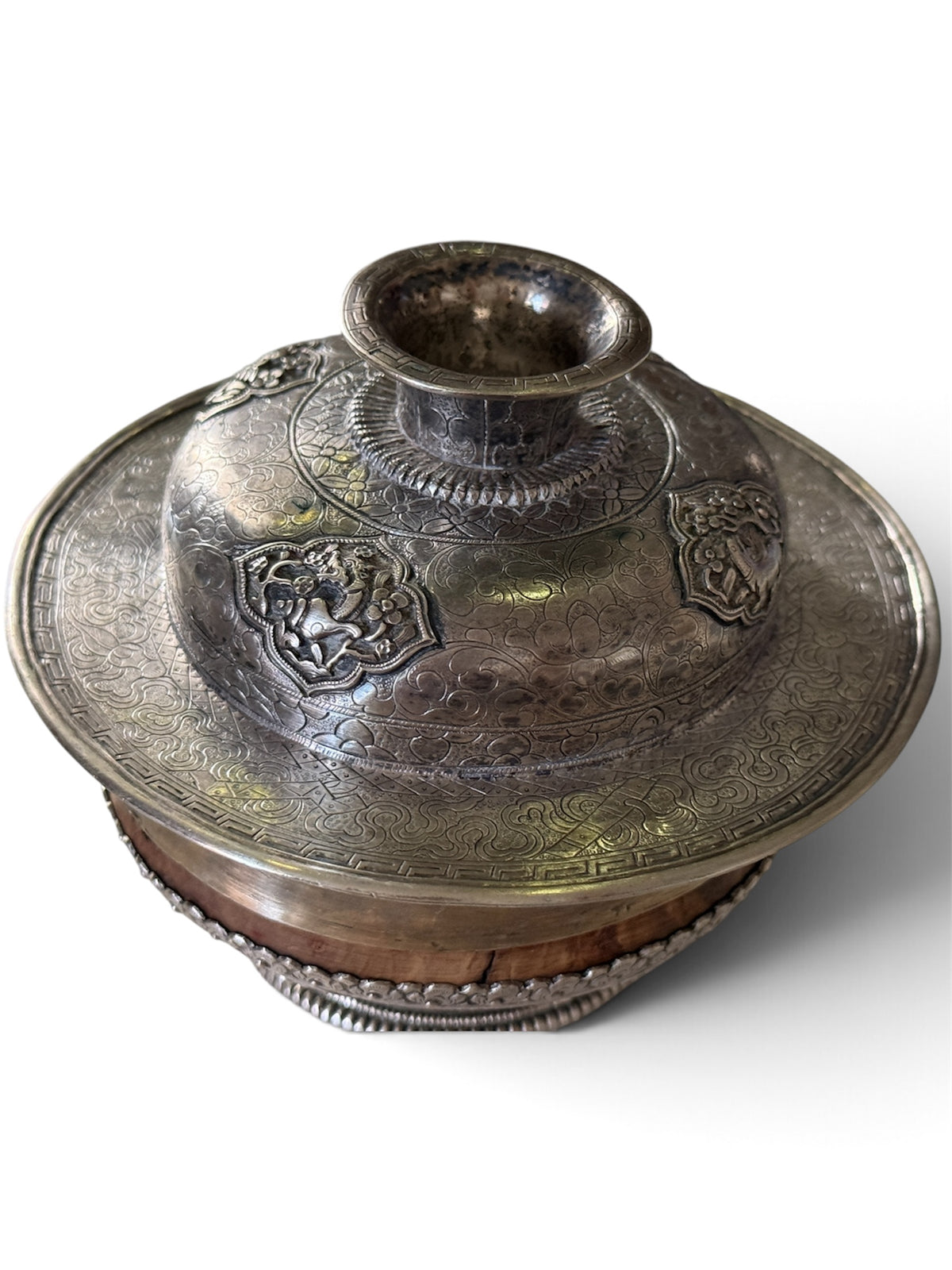 Antique Tibetan Silver Ritual Cup Lid Repousse Buddhist Cover 115g Himalayan (LID ONLY, CUP SOLD SEPARATELY)