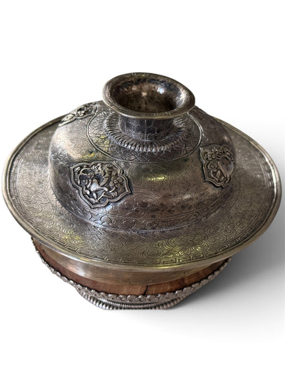 Antique Tibetan Silver Ritual Cup Lid Repousse Buddhist Cover 115g Himalayan (LID ONLY, CUP SOLD SEPARATELY)