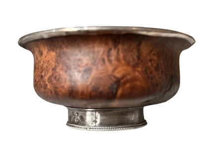 Antique Tibetan burlwood and Silver Mounted Bowl Himalayan Pedestal Cup