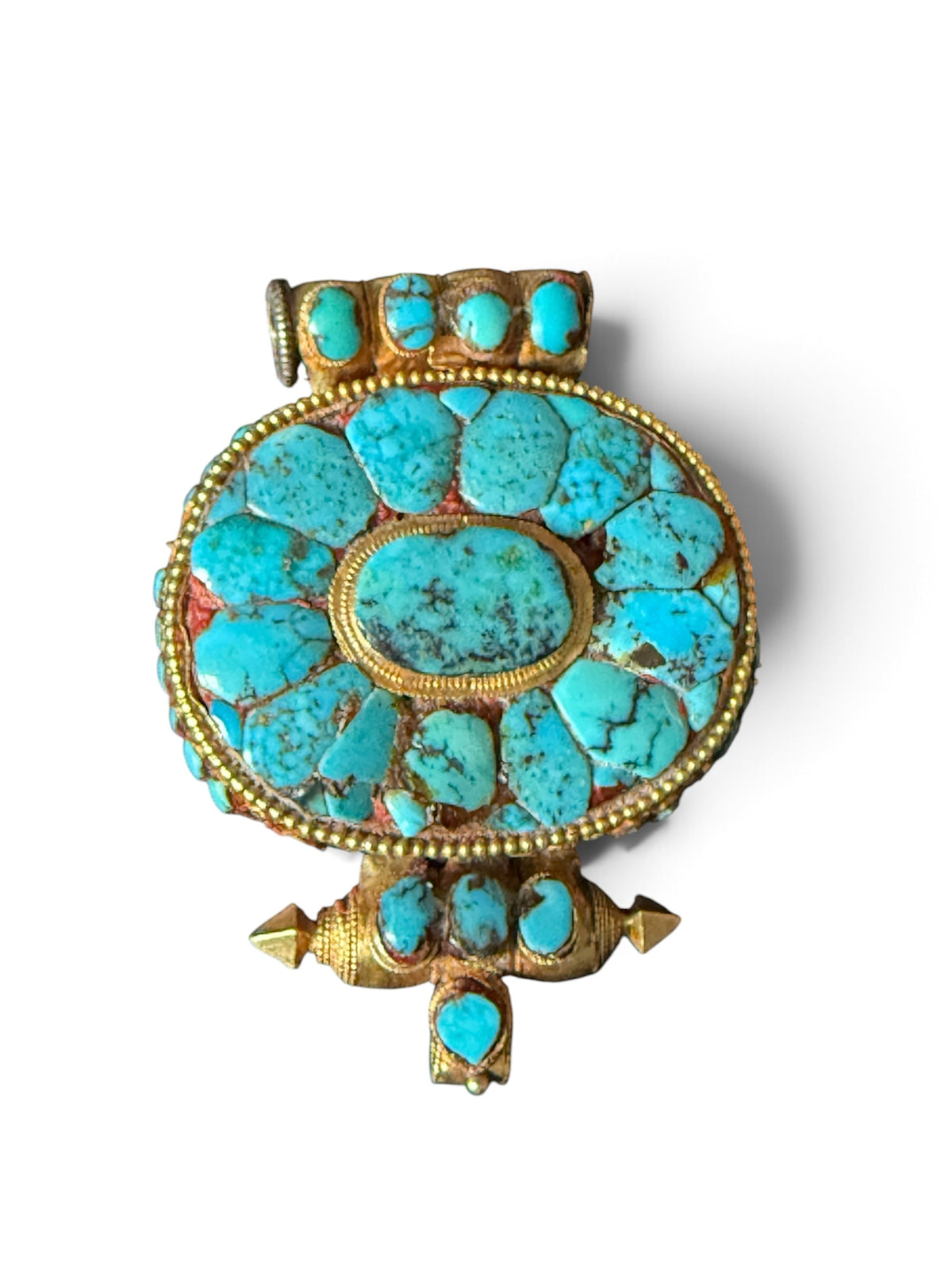 Antique Tibetan turquoise and gold ghau