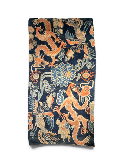 Antique Tibetan Dragon Phoenix Rug 1880-1920 Hand Knotted Tibetan Wool 35" x 65"