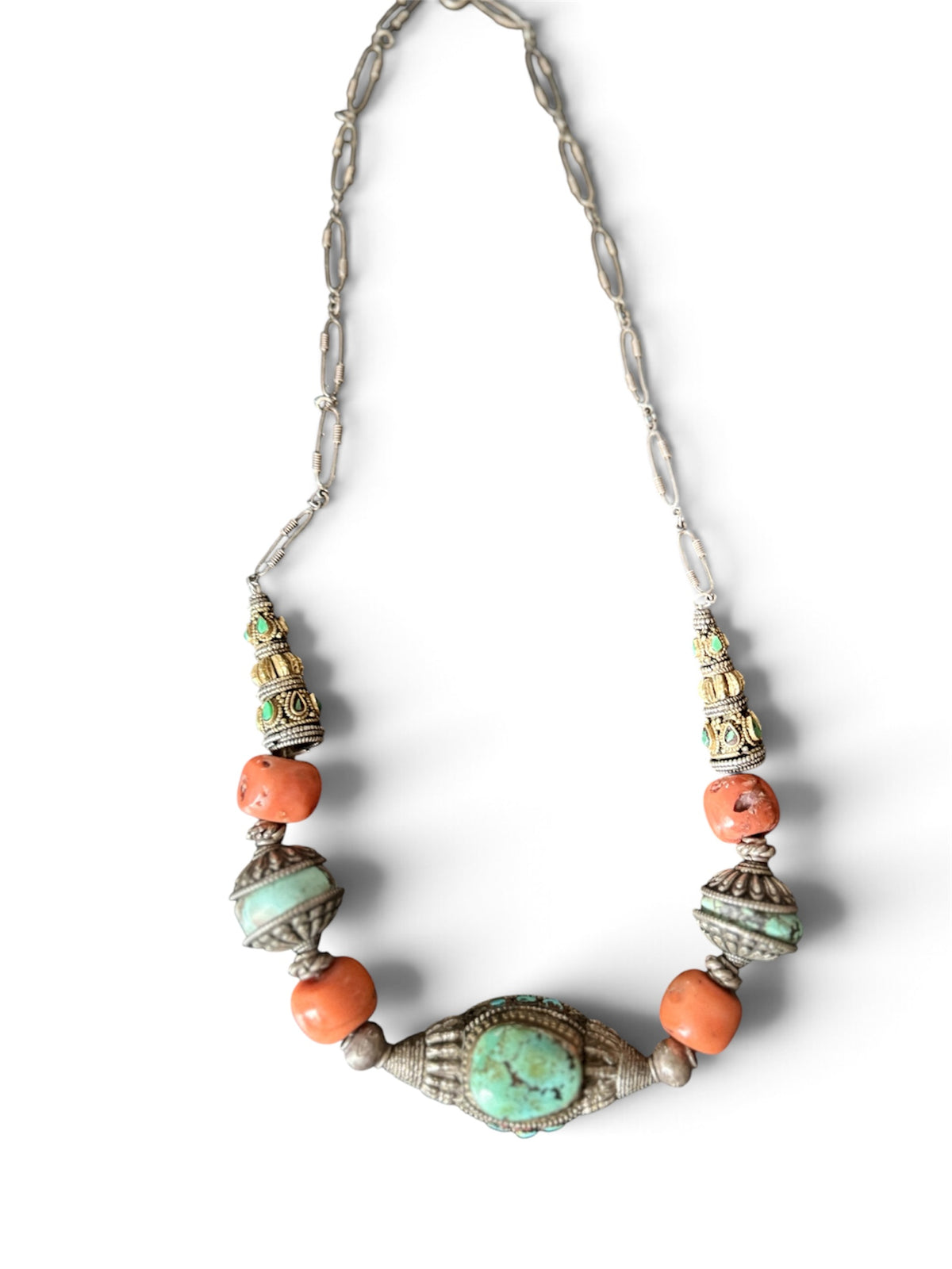 Antique Tibetan Necklace with Turquoise Hair Bead Pendant