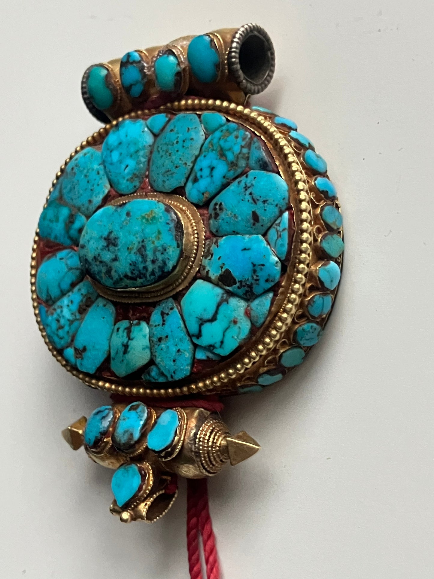 Antique Tibetan turquoise and gold ghau