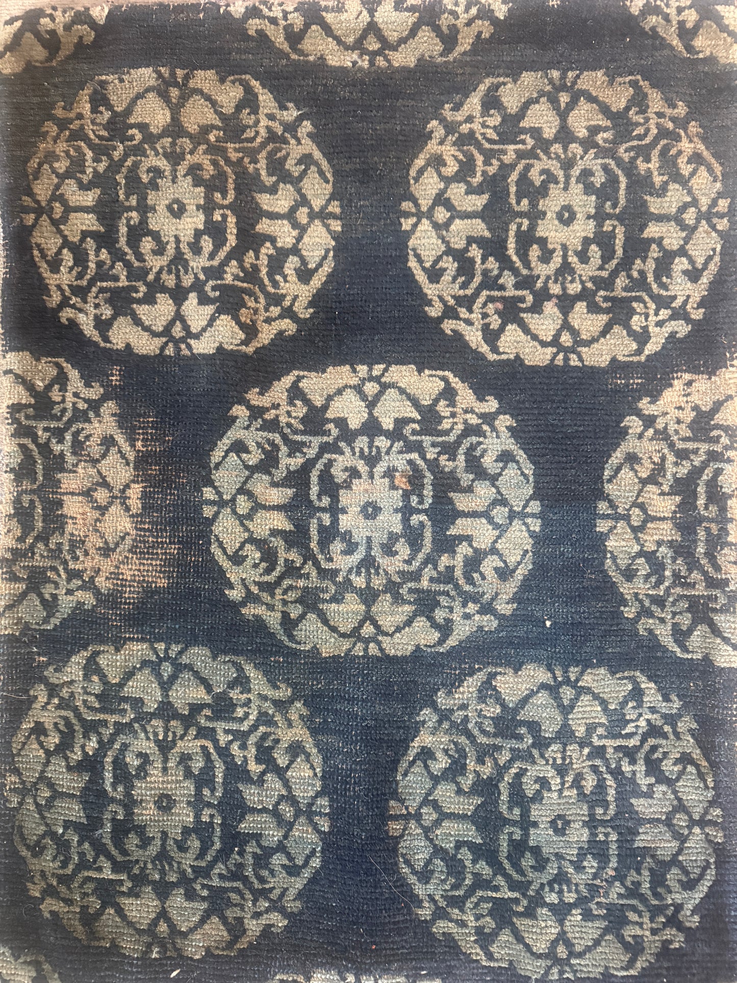 Antique Tibetan Indigo seat rug