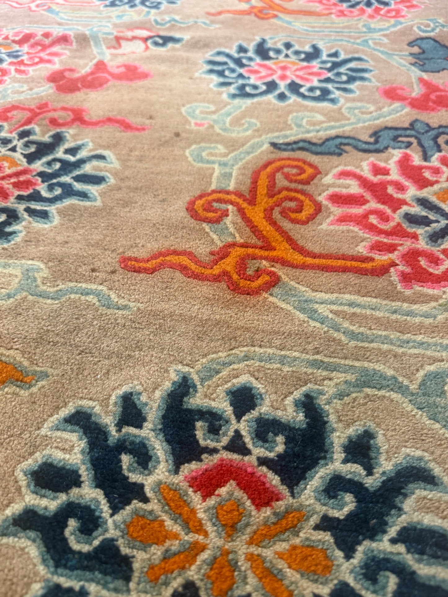 An early to mid 20th C., antique Tibetan floral  cushion rug