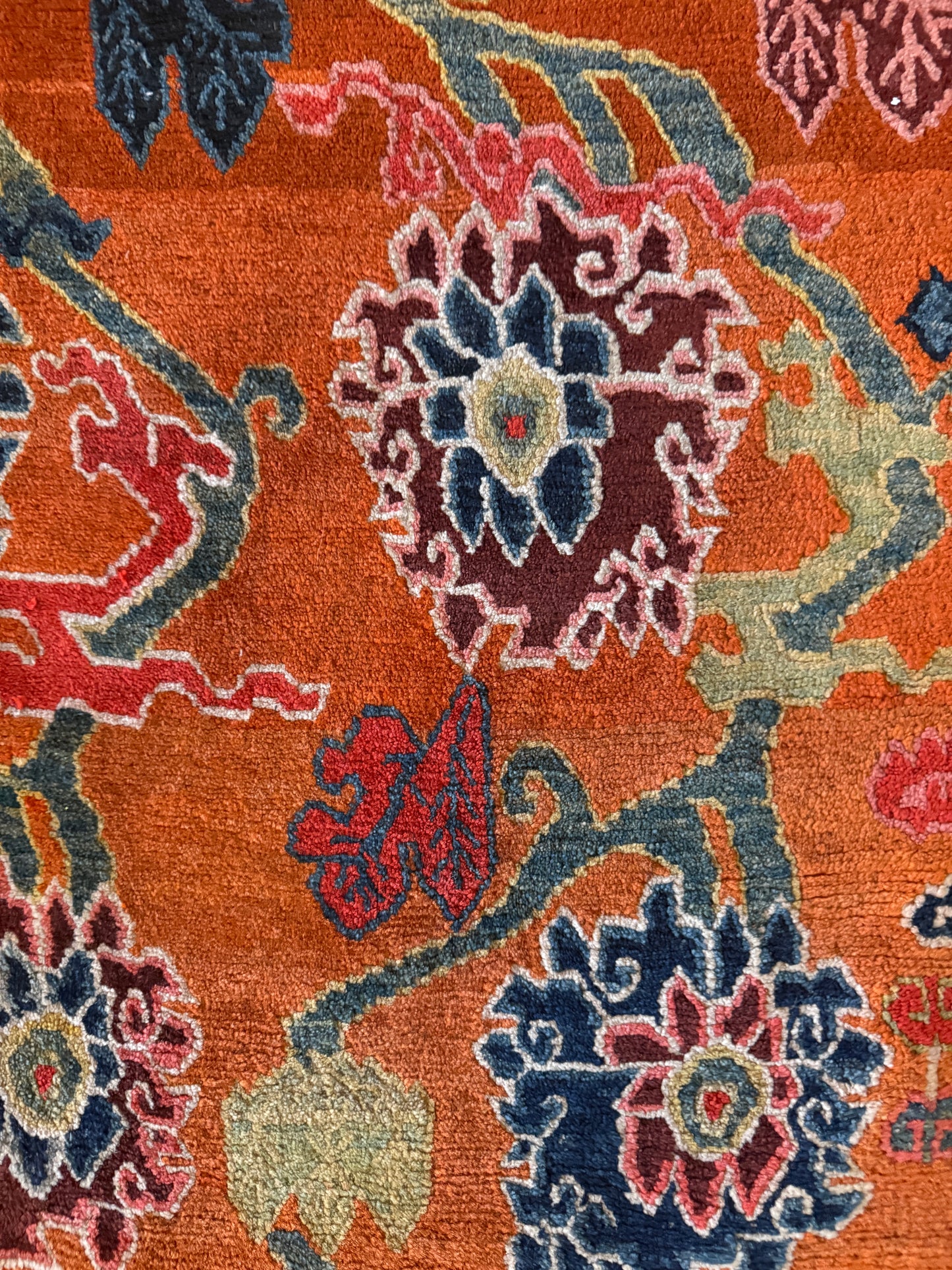 An early 20th C., antique Tibetan floral  cushion rug