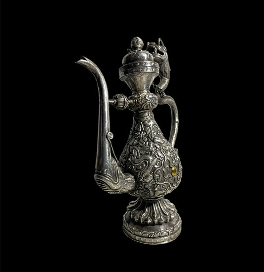 Antique Tibetan ceremonial silver pitcher