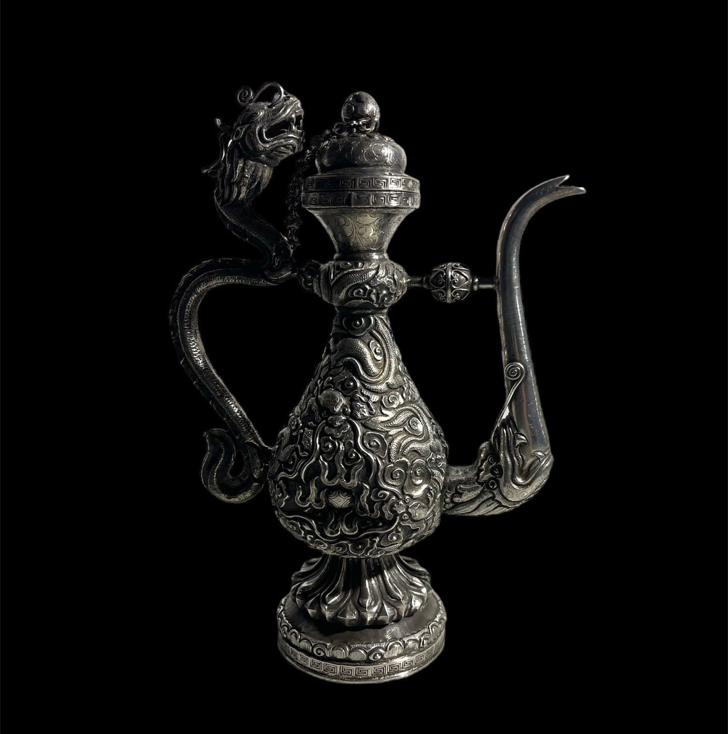 Antique Tibetan ceremonial silver pitcher