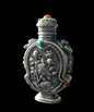 Mongolian silver snuff bottle - with coral and turquoise